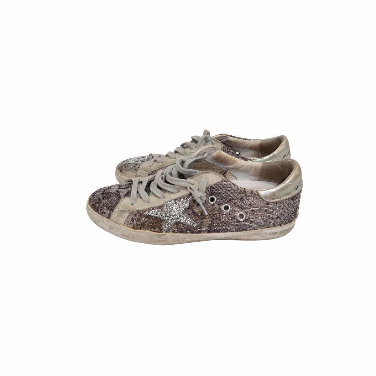 Golden Goose Canvas Suede Trim Snake Print Super Star Sneakers