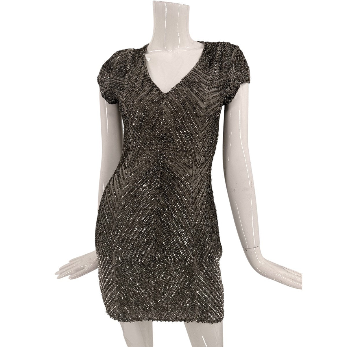 Parker Gray Ombre Sequin Silk Short Sleeve Cocktail Party Mini Dress Size Small
