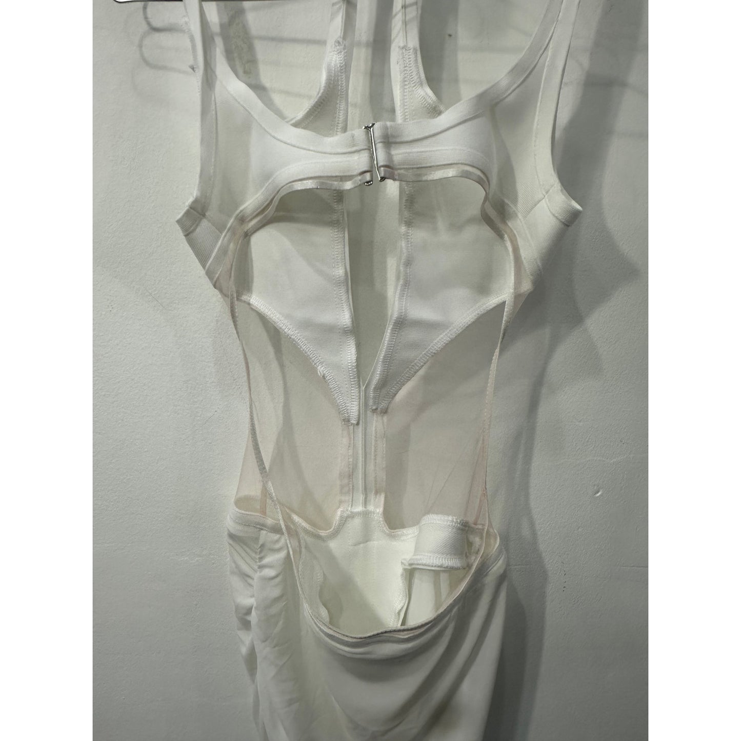 Sexy Alluring Ruched Mesh Cutout Bandage Midi Dress