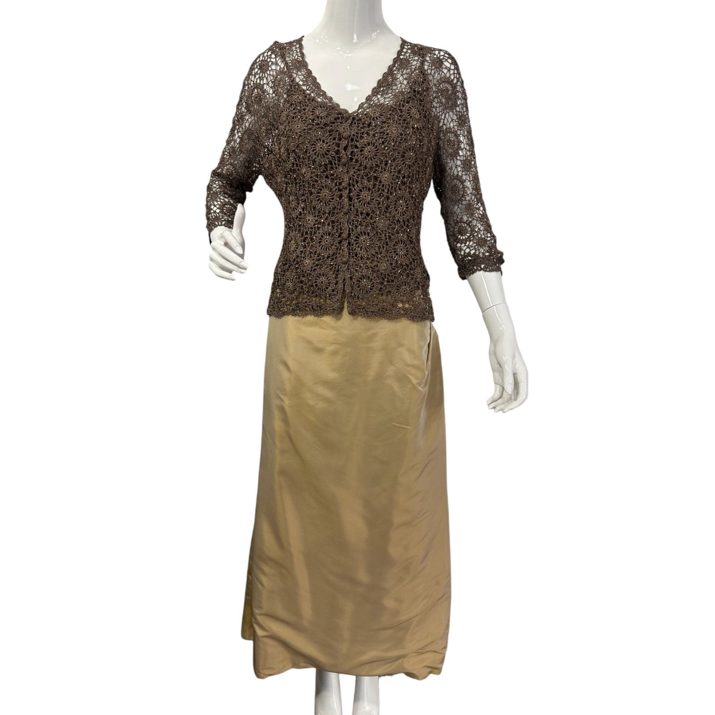 Carmen Marc Valvo Collection Maxi Dress Crochet Lace Cardigan Set