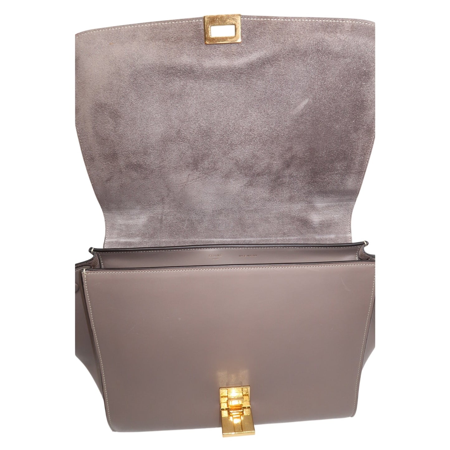 Celine Trapeze Shoulder Bag Gray Calfskin Leather Suede Trim