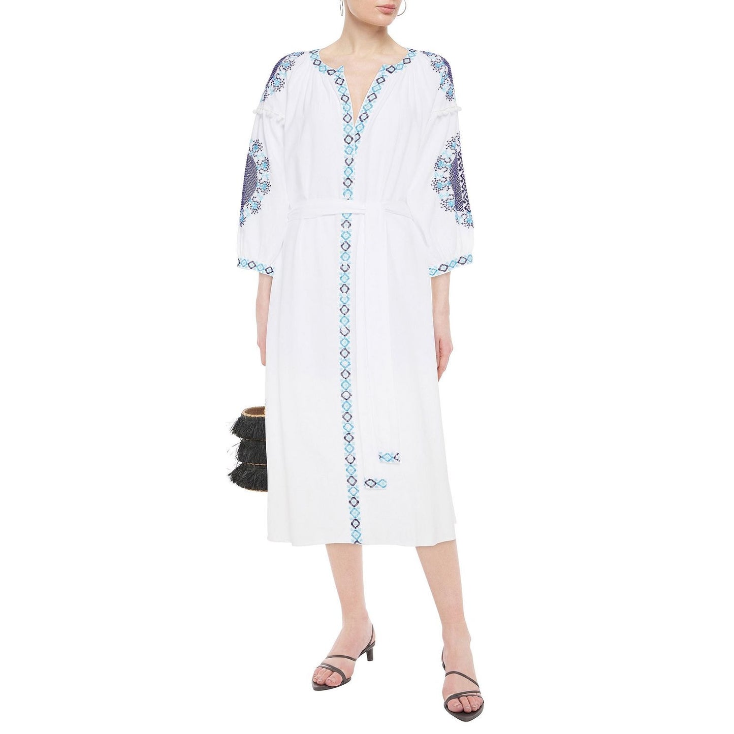 Melissa Odabash Ally Belted Embroidered Cotton-voile Midi Dress