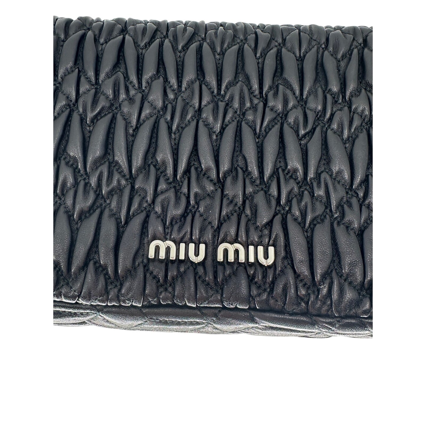 Miu Miu Leather Quilted Matelassé Crystal Shoulder Bag