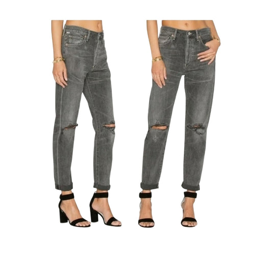 Citizens of Humanity Black Cotton Liya High-Rise Classic Fit Crop Jeans