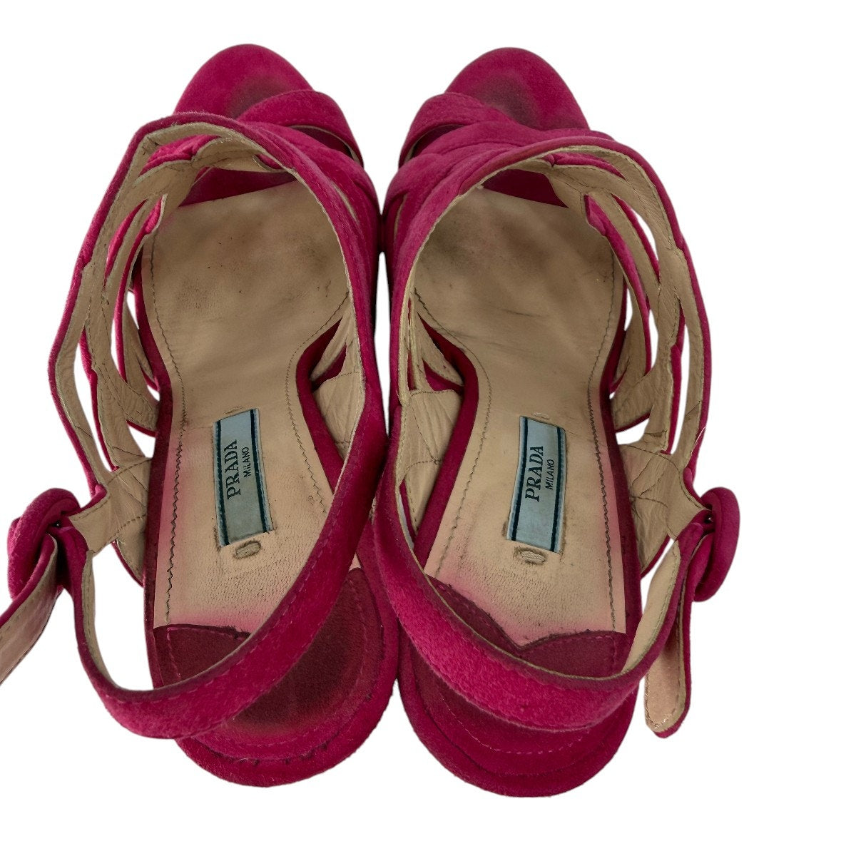 Prada Suede Open Toe Block Heel Strappy Platform Sandals