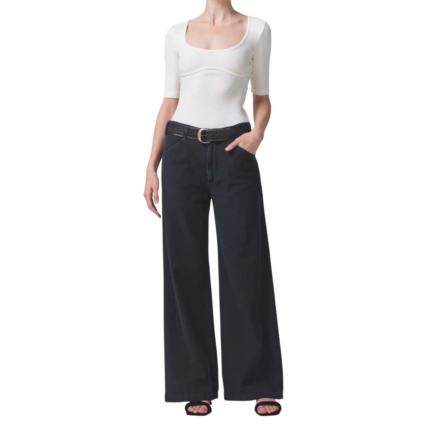 Citizens of Humanity Black Paloma Cotton Wide Leg Utility Trouser  Womens