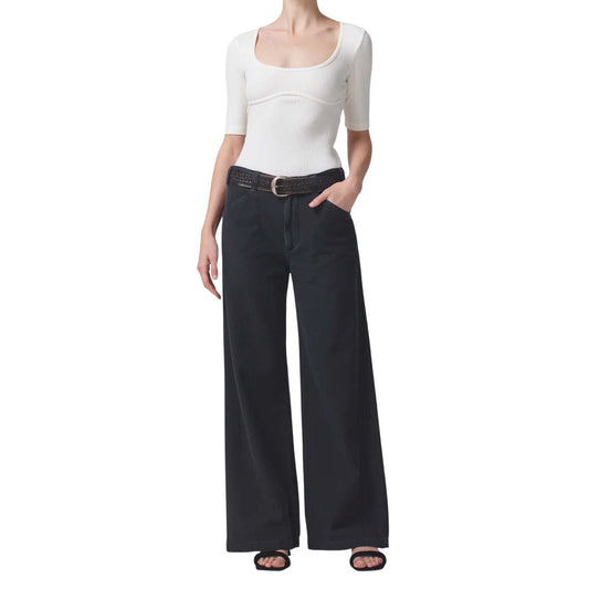 Citizens of Humanity Black Paloma Cotton Wide Leg Utility Trouser  Womens