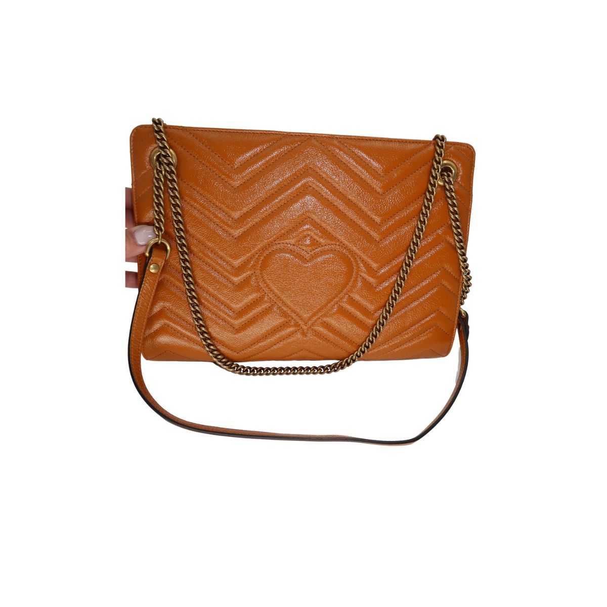Gucci Leather Quilted GG Marmont Accordion Chain Strap Shoulder Bag