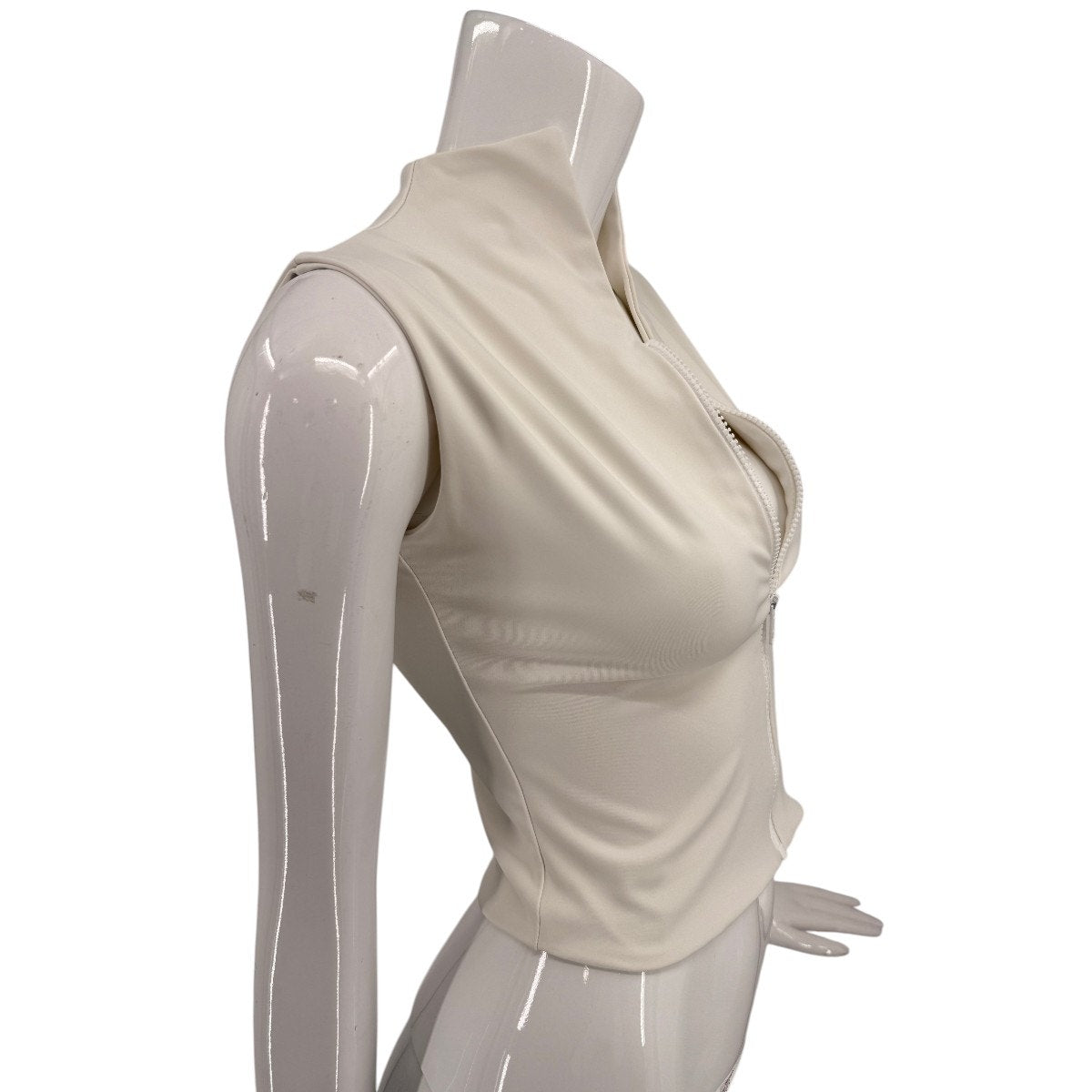 Port de Bras Crop Zip Front High Neck Sleeveless Top