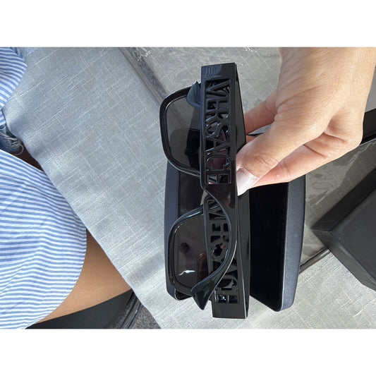 Versace Logo Cutout Temple Black Rectangle Sunglasses