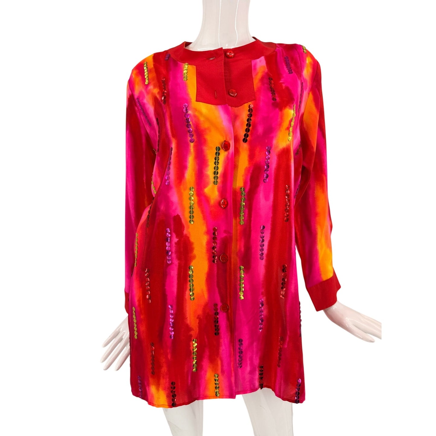 Diane Gilman Silk Sequined Abstract Print Tunic Top