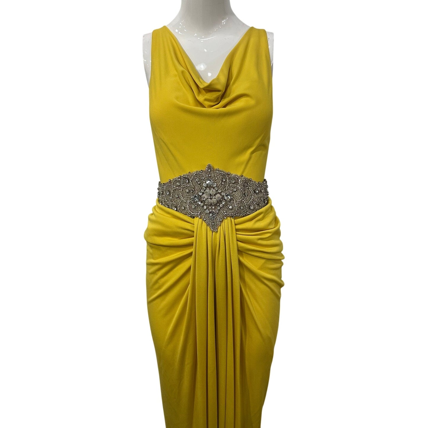 Nicole Bakti Crystal Embellished Draped Evening Gown