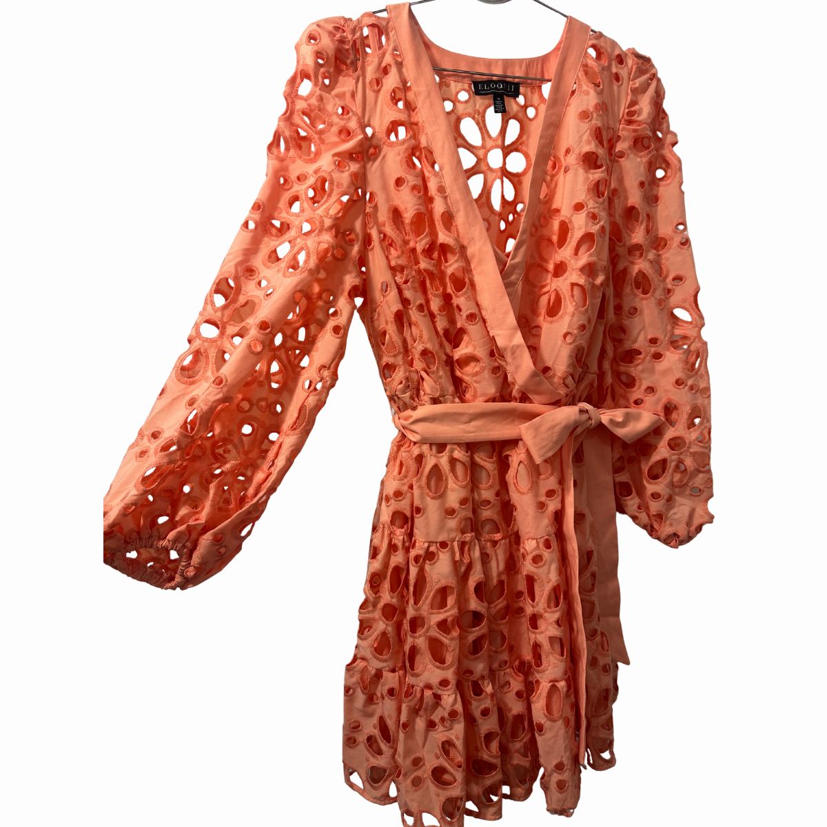 Eloquii Long-Sleeve Belted  Tiered Eyelet Mini Dress