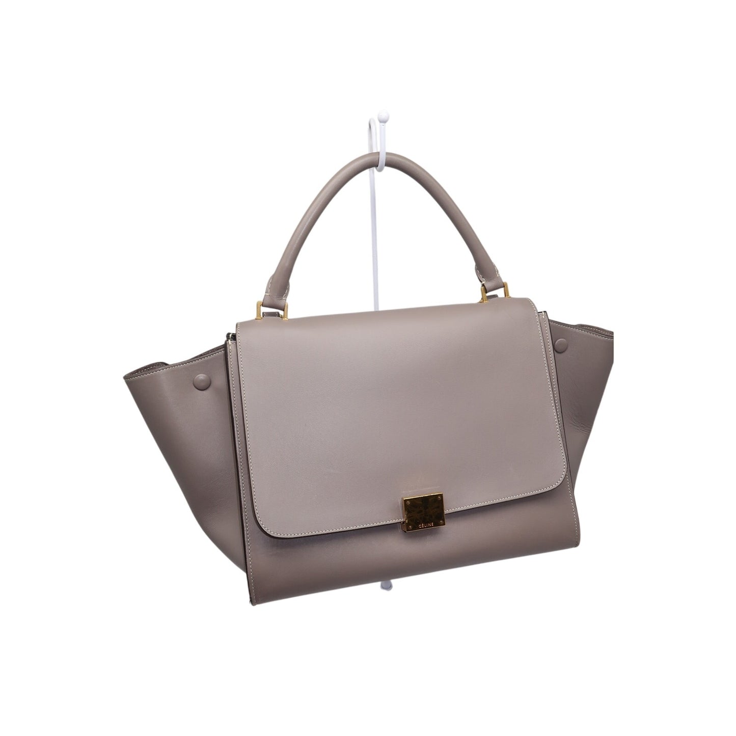 Celine Trapeze Shoulder Bag Gray Calfskin Leather Suede Trim