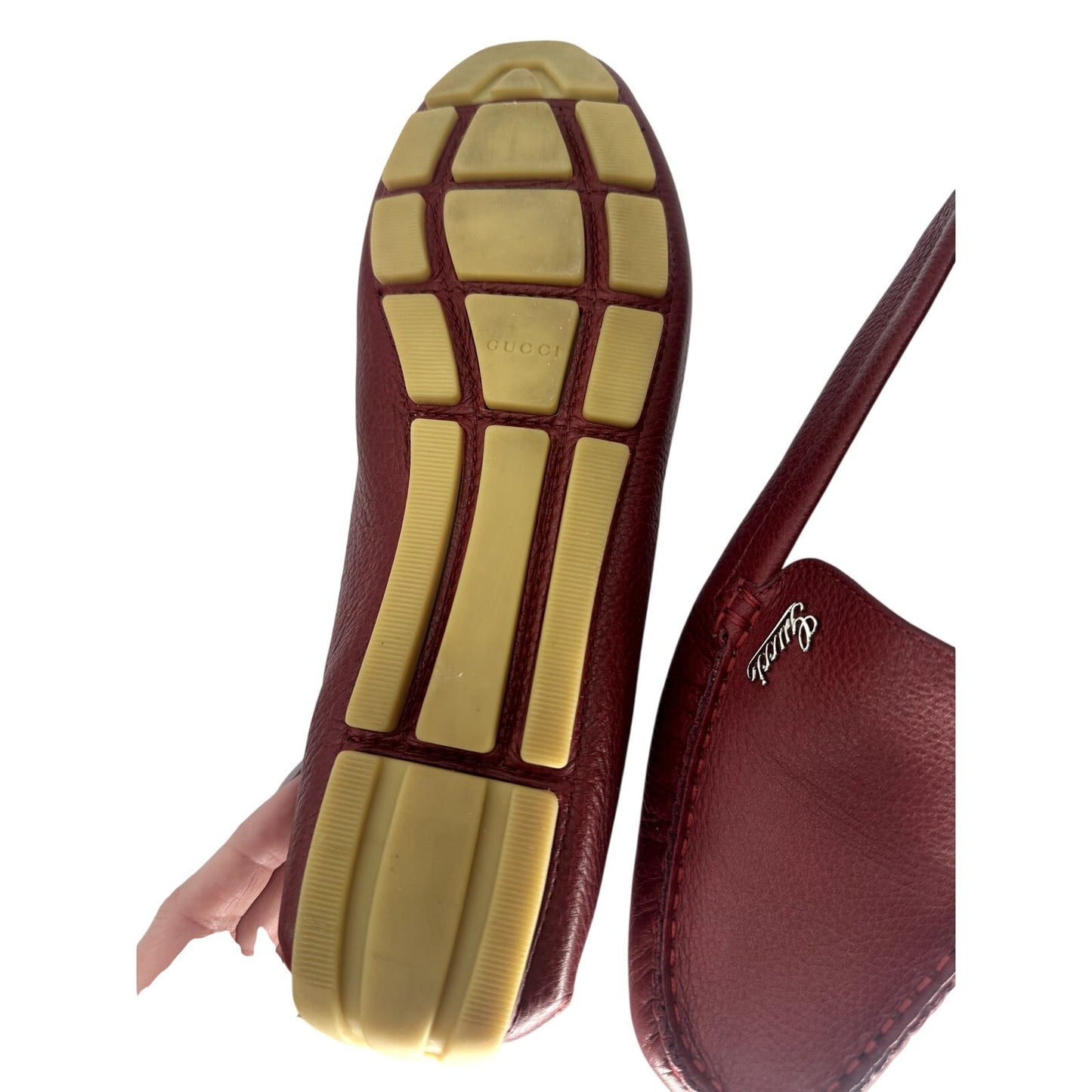 Gucci Leather Logo Accent Slip On Moccasin Flats Loafers