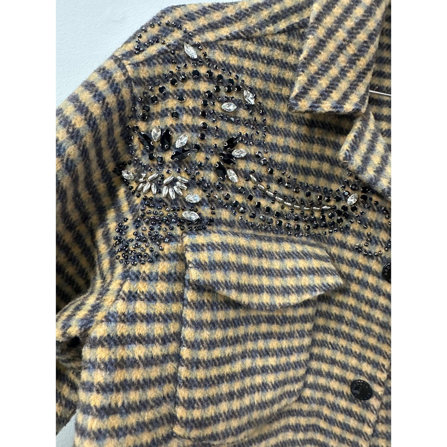 Sandro Paris Wool-Blend Plaid Brodan Beaded Check Blazer Jacket
