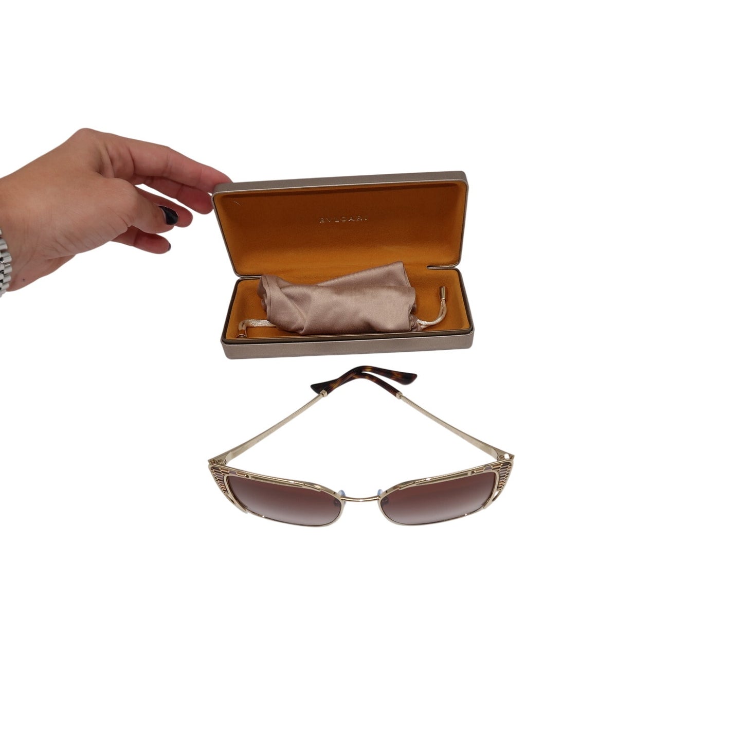 BVLGARI Oversized D-frame Metal Sunglasses Pale Gold Brown Gradient