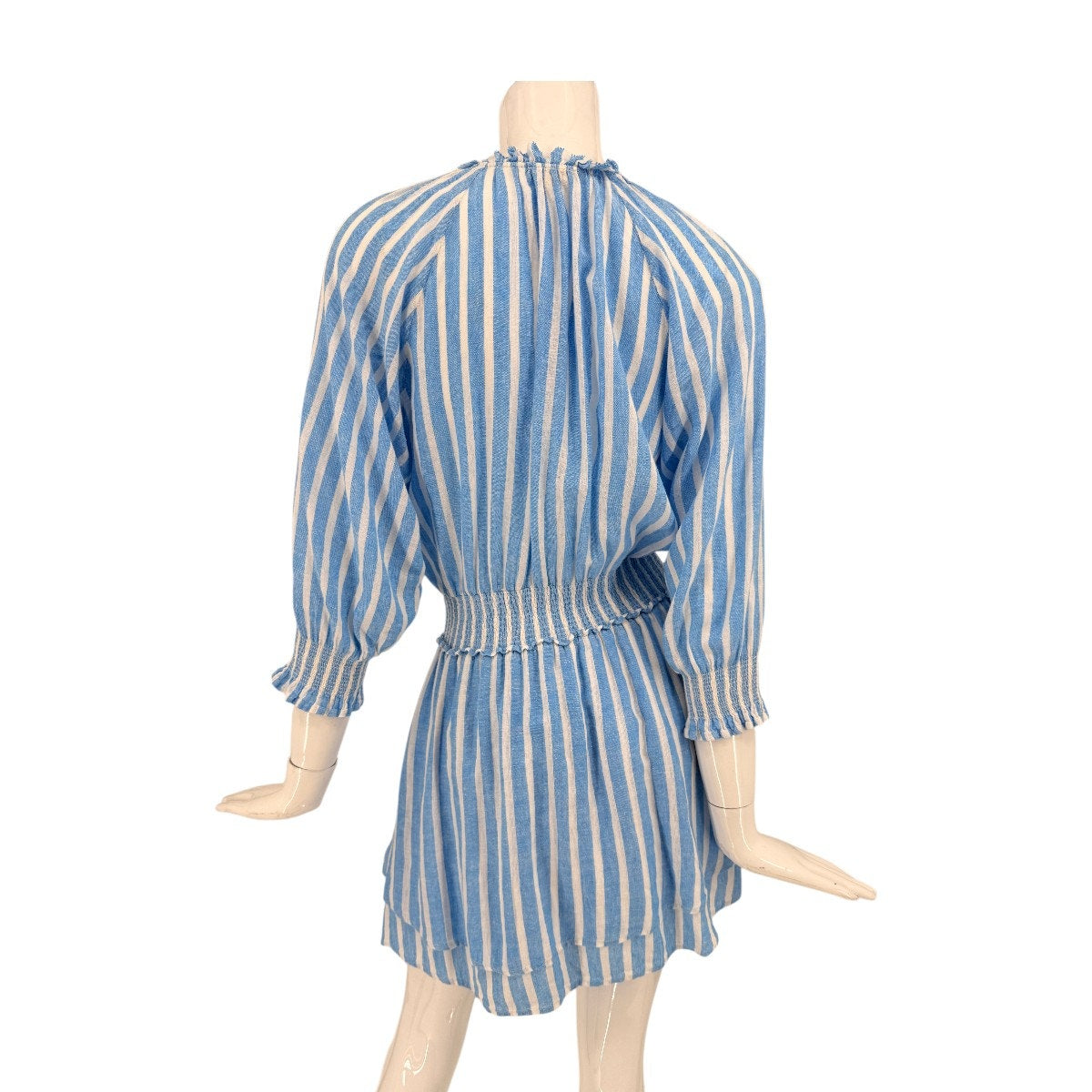 Rails Linen Blend Crystal Smocked Mini Dress Lake Stripe Blue Women's Size Small