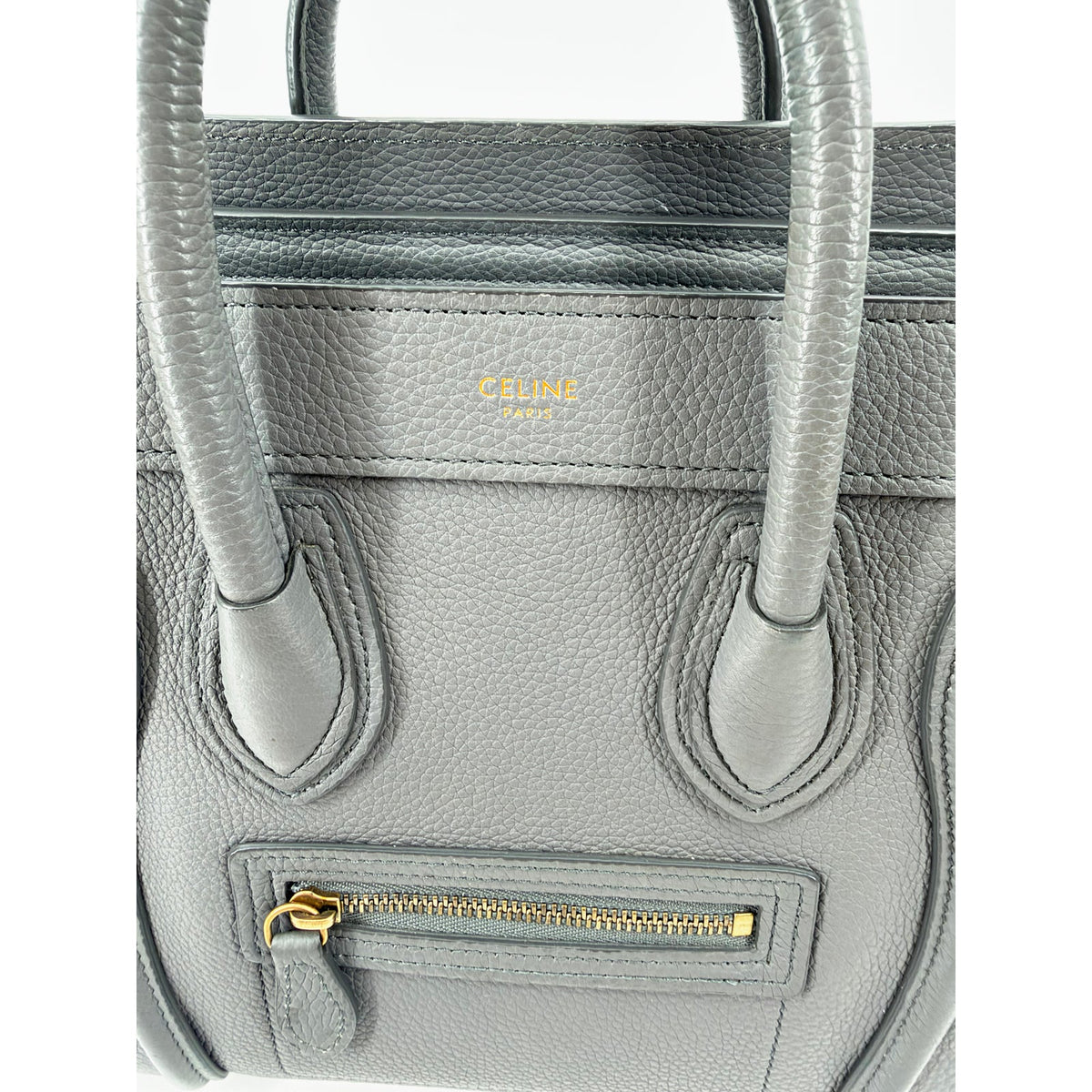 Celine Nano Luggage Tote Grey Blue Drummed Leather Crossbody