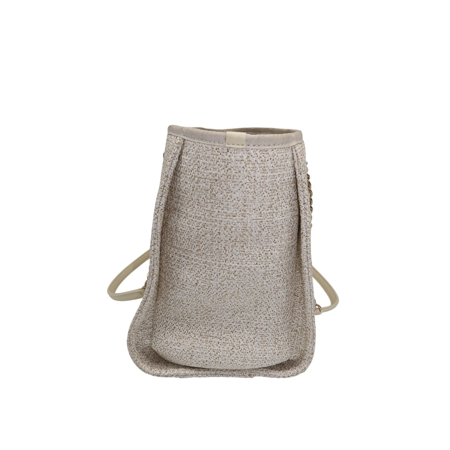 Chanel Raffia Deauville Glitter Logo Accent Tote Bag