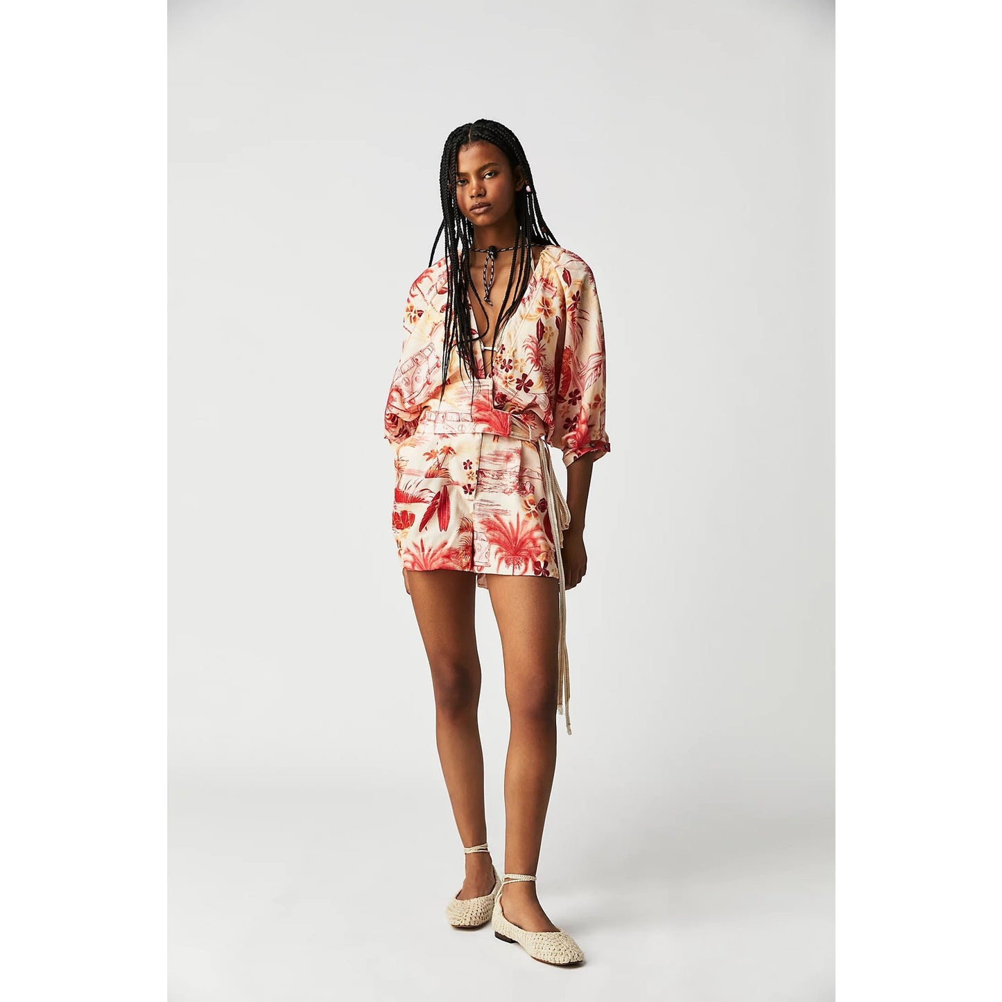 Agua Bendita Linnea Tropical V-Neck 3/4 Sleeve Romper Women's