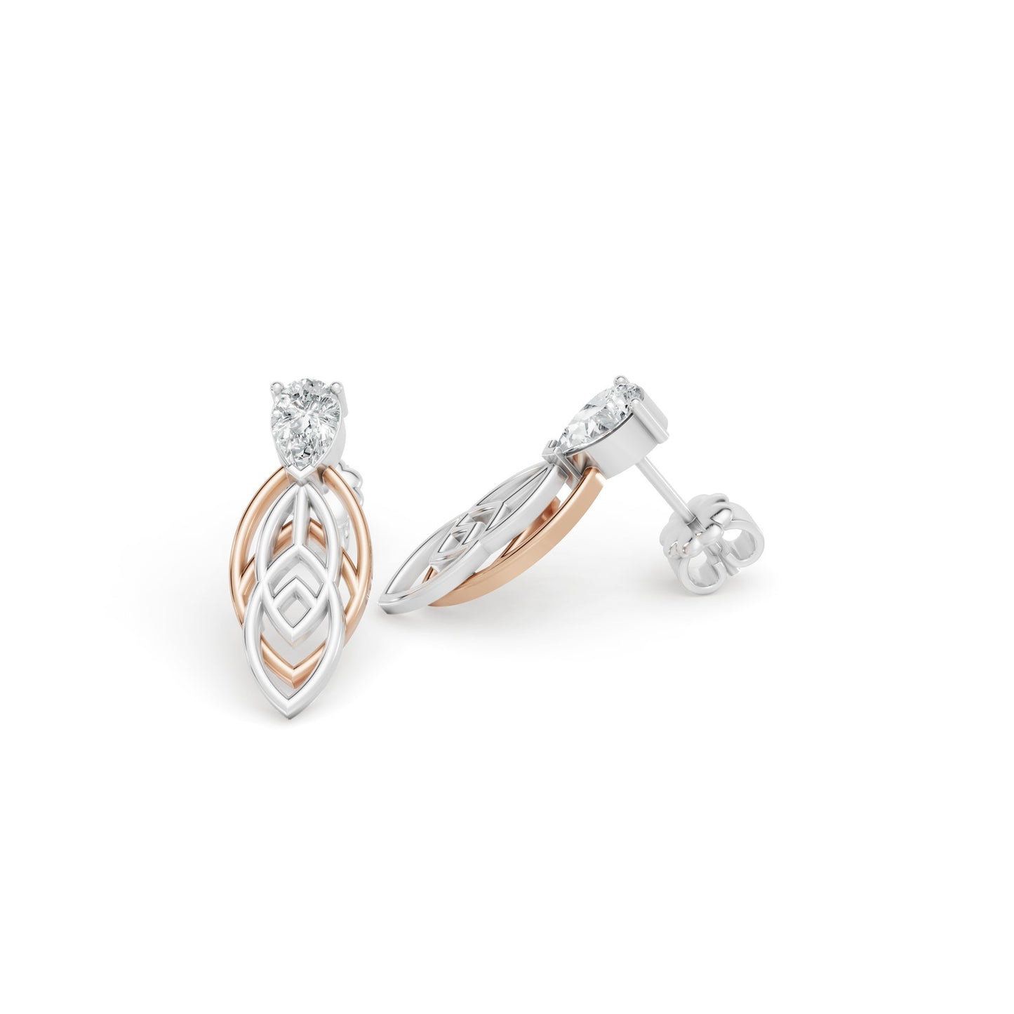 0.58 CTW 14K Two-Tone Gold Diamond Drop Stud Earrings