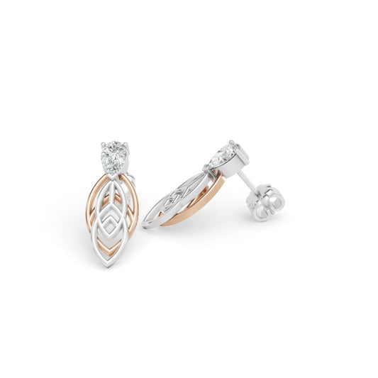0.58 CTW 14K Two-Tone Gold Diamond Drop Stud Earrings
