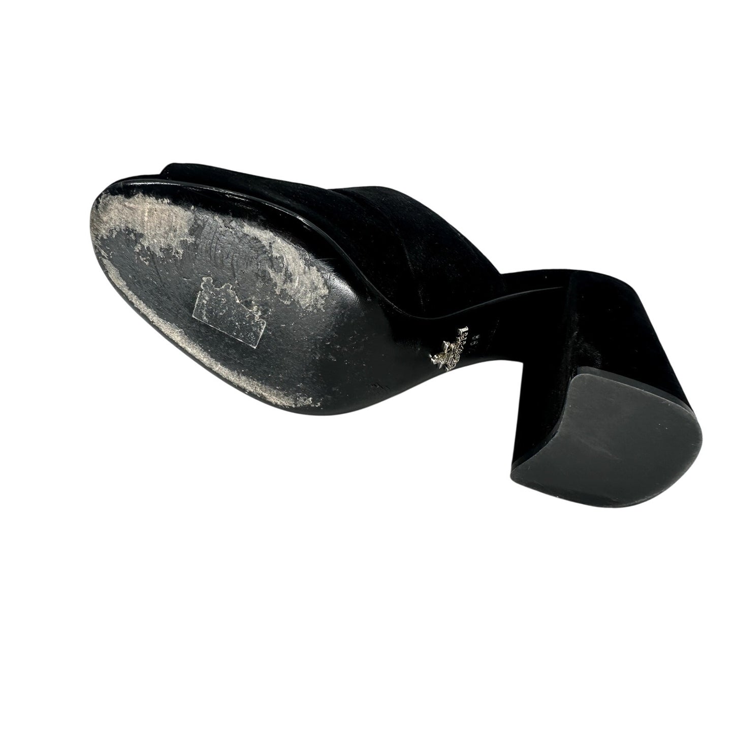 Prada Suede Peep Toe Slip-On Chunky Heel Slide Mules