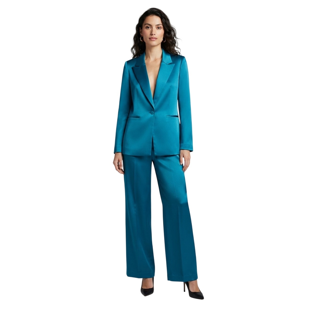 Alice + Olivia Denny Satin Blazer and Wide Leg Pants Set