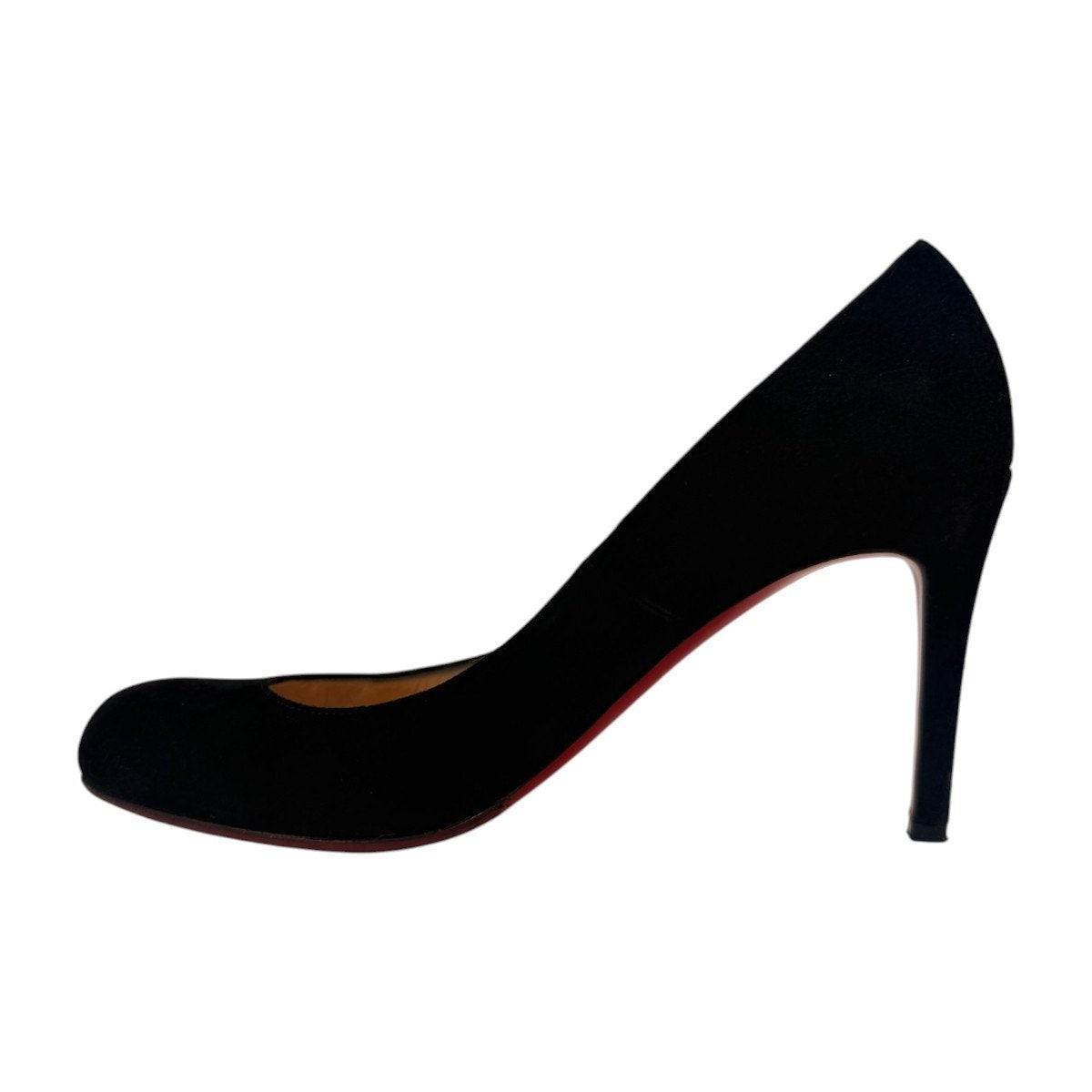 Christian Louboutin Black Suede Round Toe Slip On High Heel Pumps