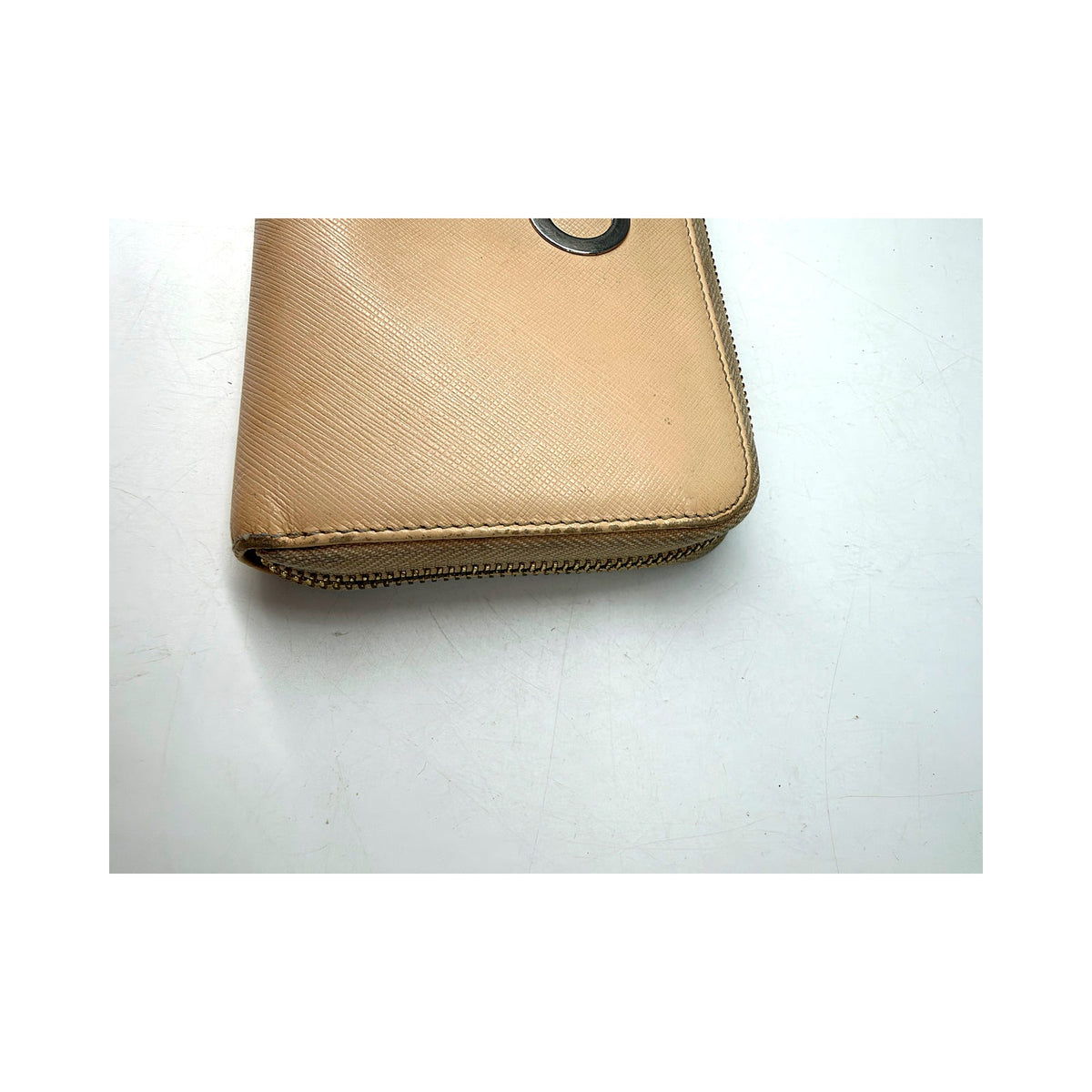 Salvatore Ferragamo Gancini Cream Textured Leather Long Wallet