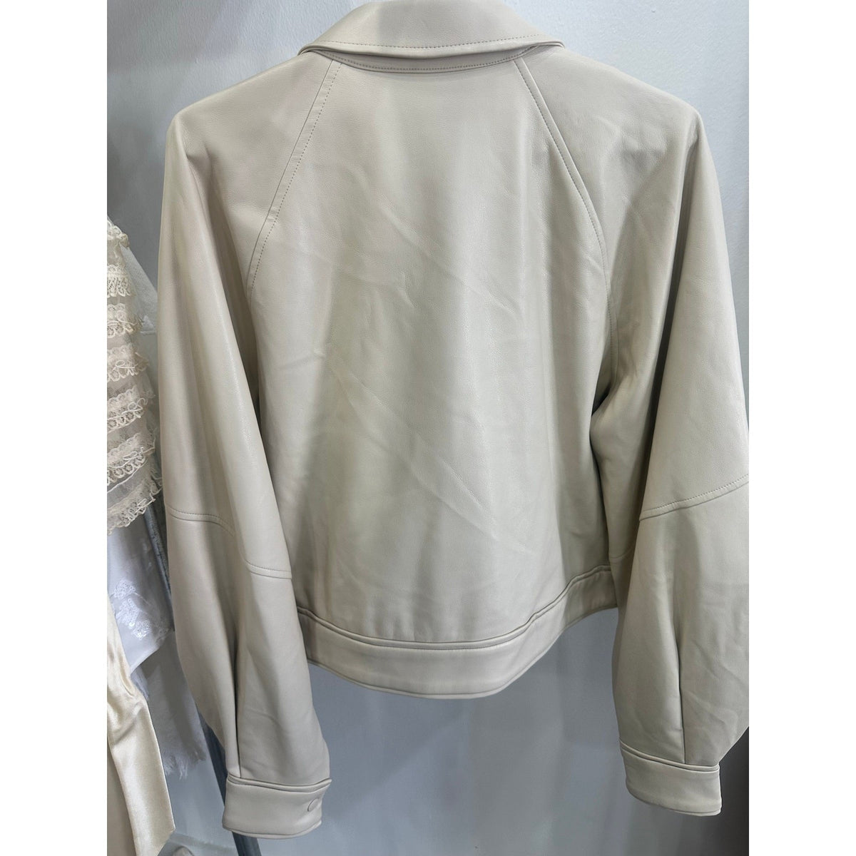 Alexis Faux Leather Snap Front Crop Ceci Jacket Ivory