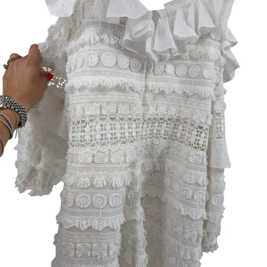 Alexis Ramyna Embroidered Lace Ruffle Cold-Shoulder Romper