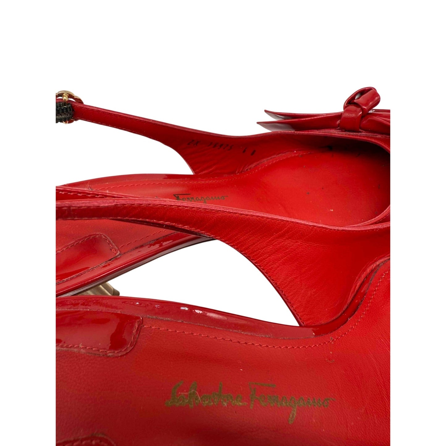 Salvatore Ferragamo Red Patent Leather Aulla Slingback Heels