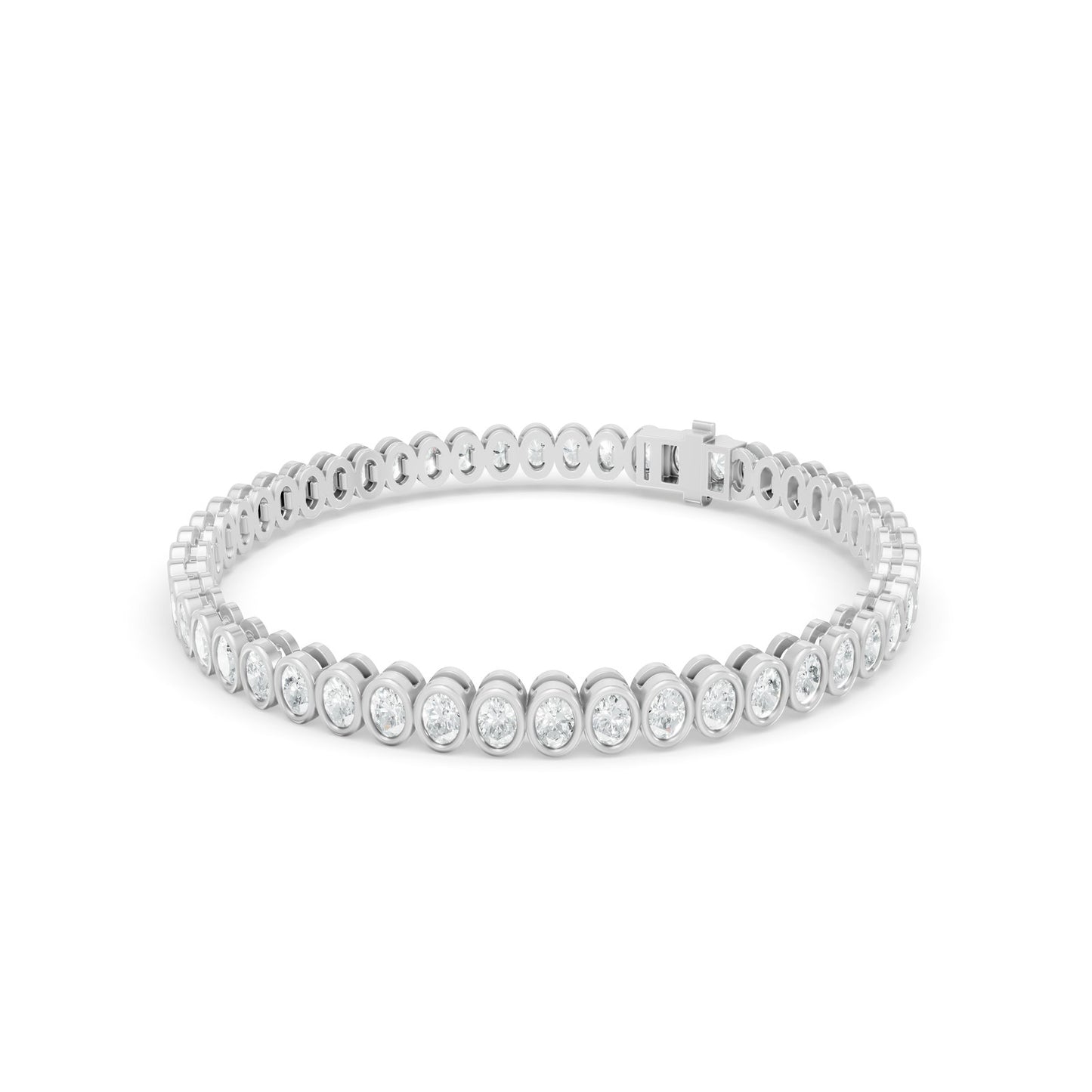 3.32 ctw Diamond Oval Bezel 14K White Gold Tennis Bracelet