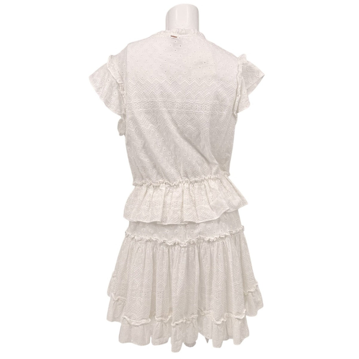 MISA Los Angeles Iliana  Eyelet Ruffle Tiered Mini Dress White Size Large