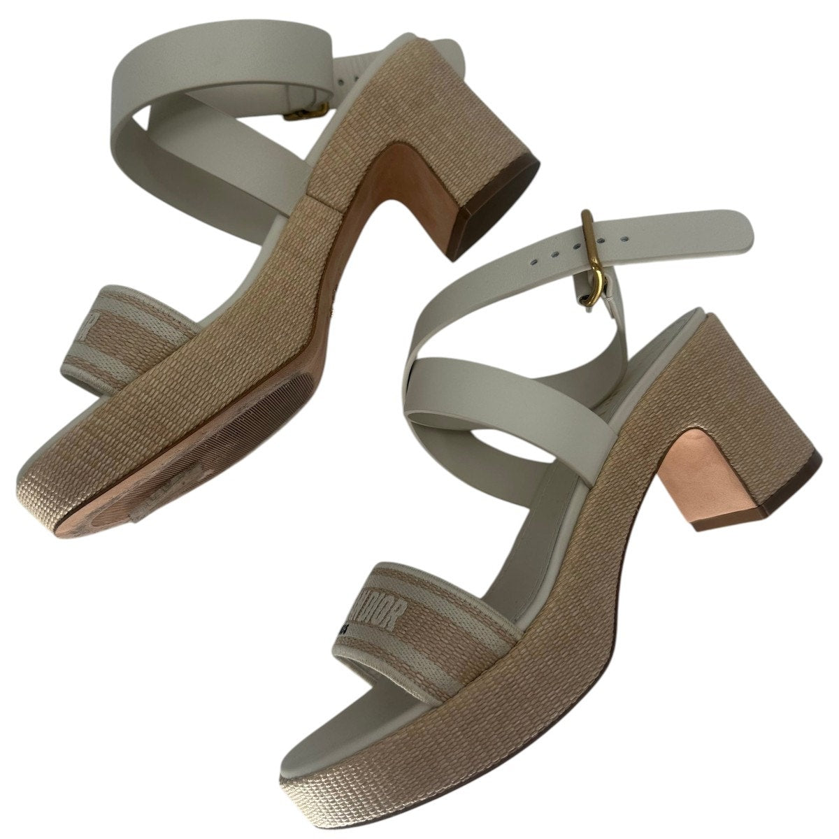 Christian Dior Leather Raffia Dway Embroidered Logo Platfrorm Sandals