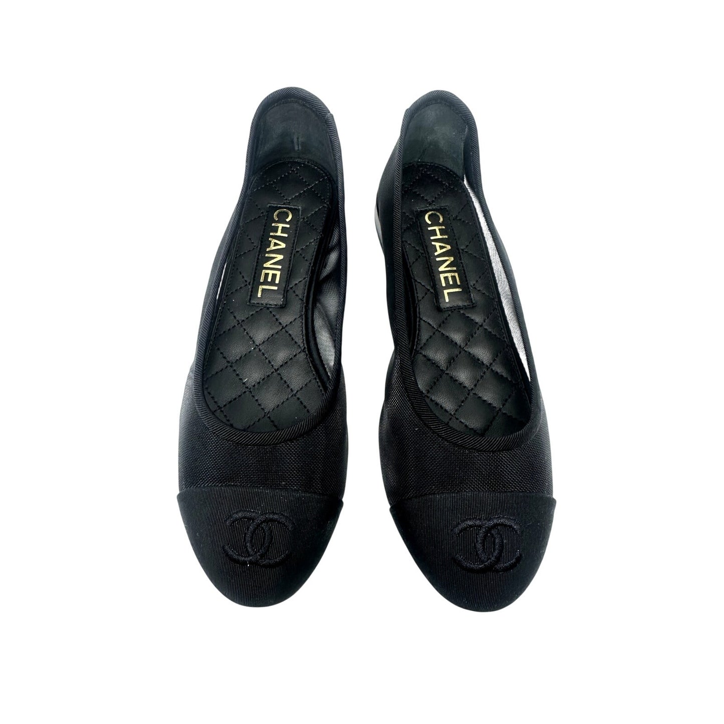 Chanel Mesh Interlocking CC Logo Ballet Flats