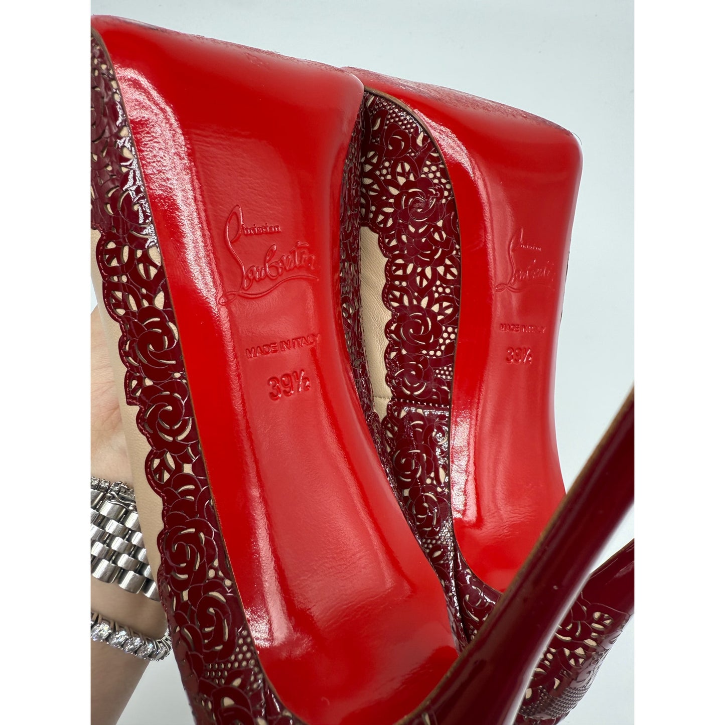 Christian Louboutin Leather Floral Trim Patent Veramucha Pumps