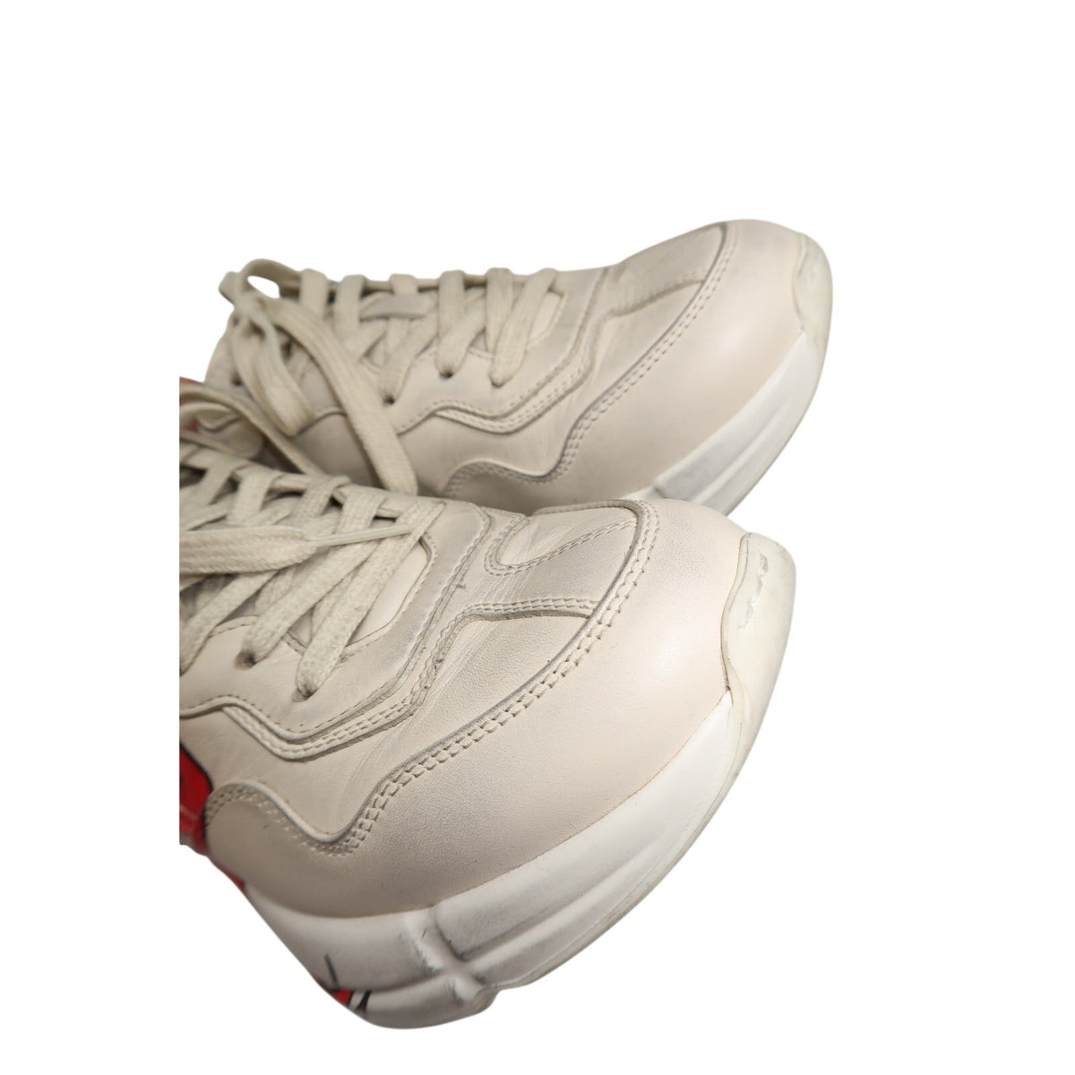 Gucci Rhyton Ivory Leather Mouth Print Lace-Up Low-Top Sneakers