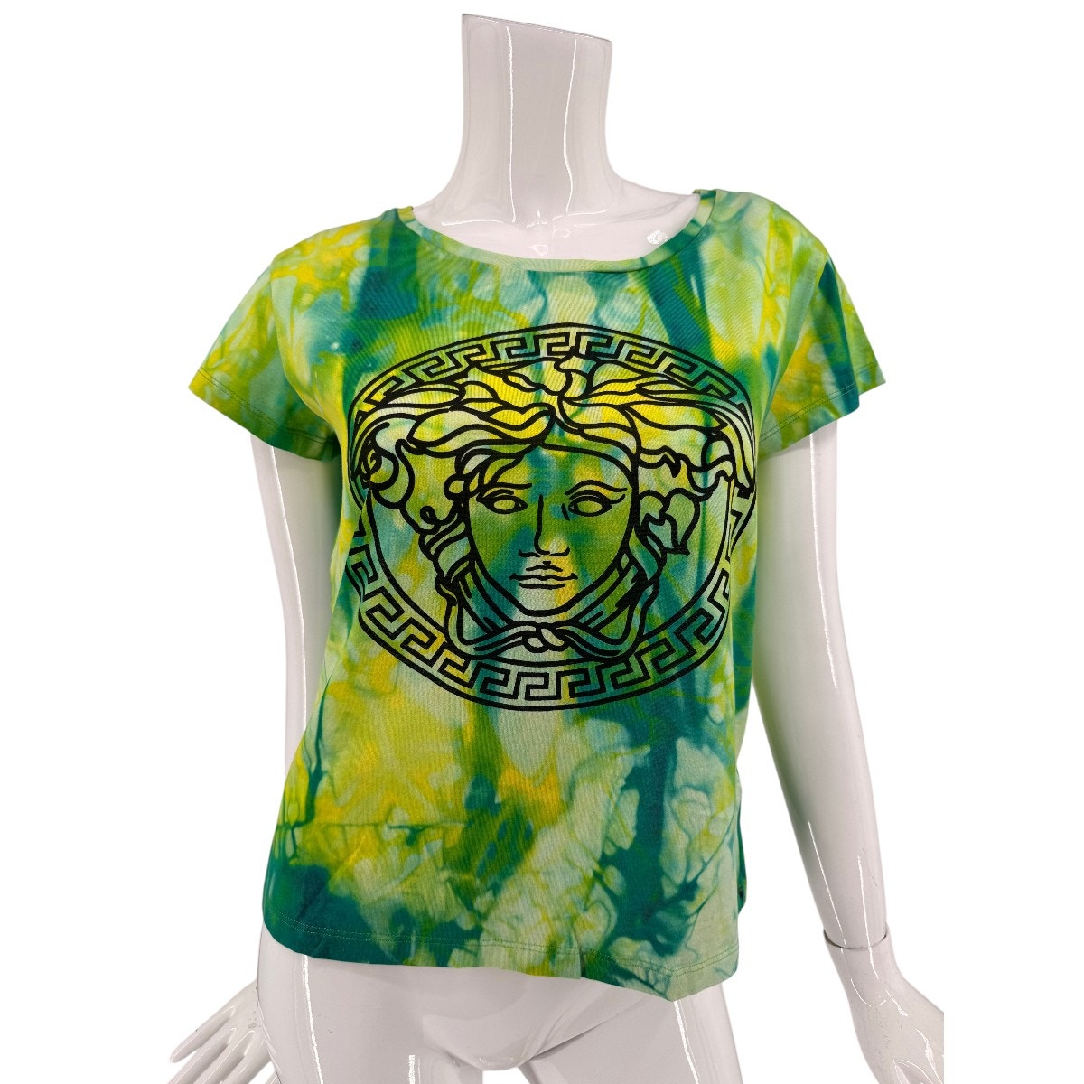 Versace Cotton Jersey Tie-Dye Medusa Print T-Shirt Green Women's Size 38