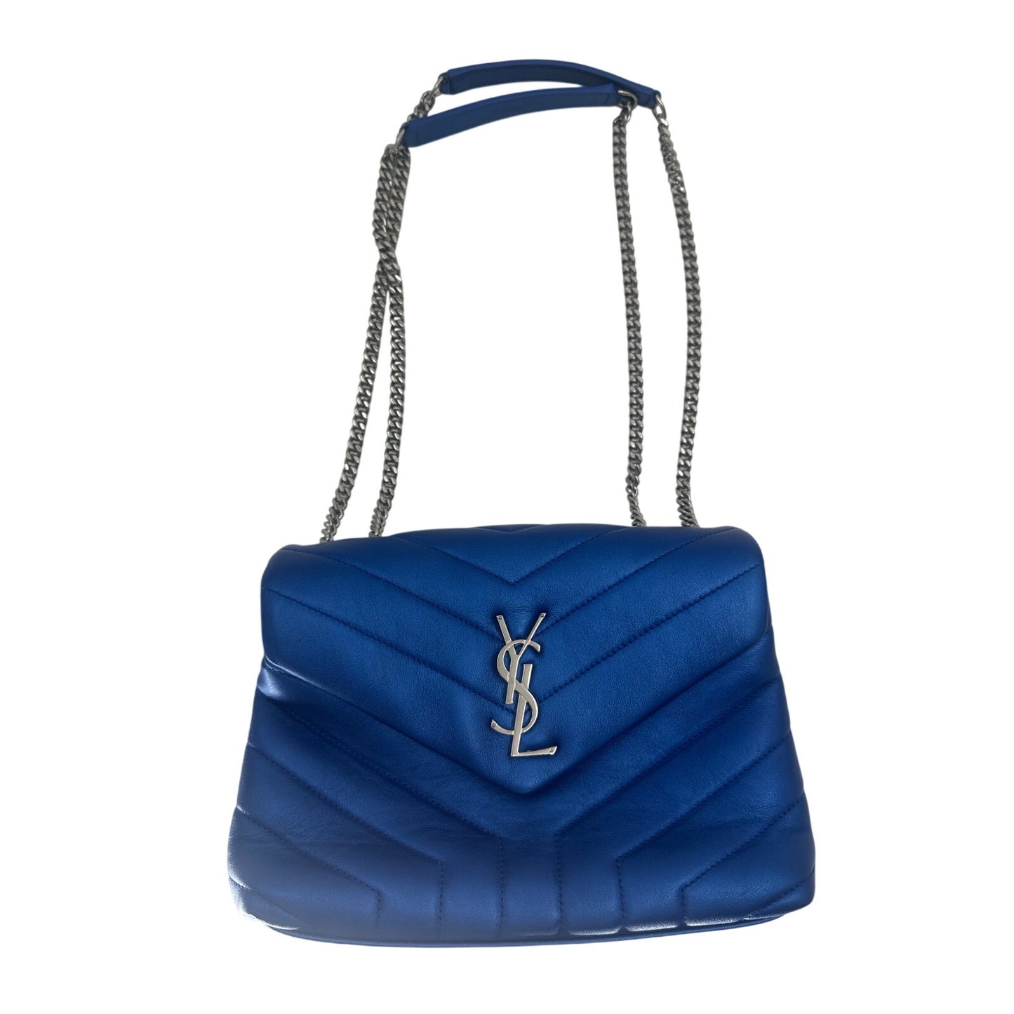 Saint Laurent Leather Metallic Quilted LouLou Monogram Chain Shoulder Bag