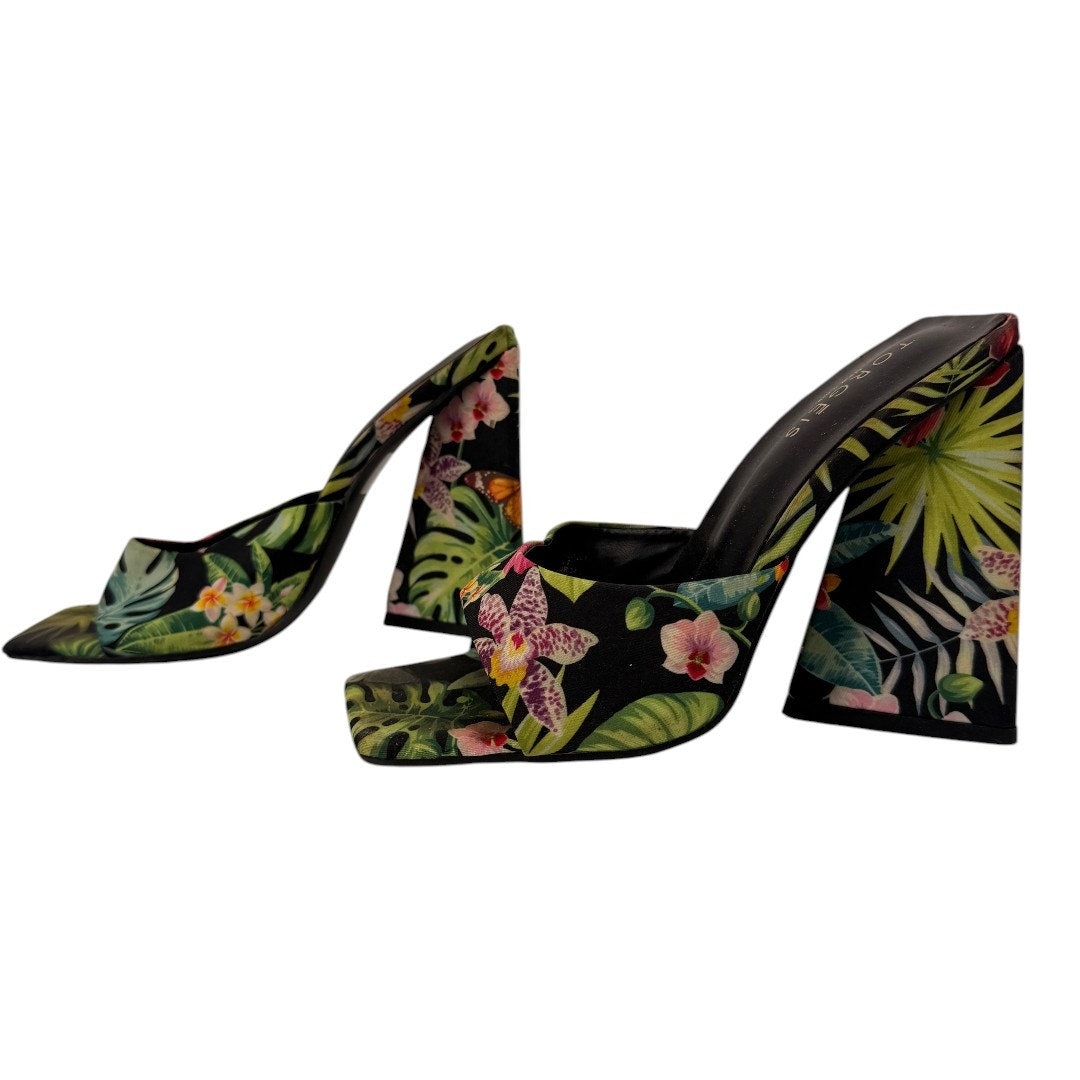 Torgeis New York Paradise Tropical Print Block Heel Slide Sandals Women's Size 7