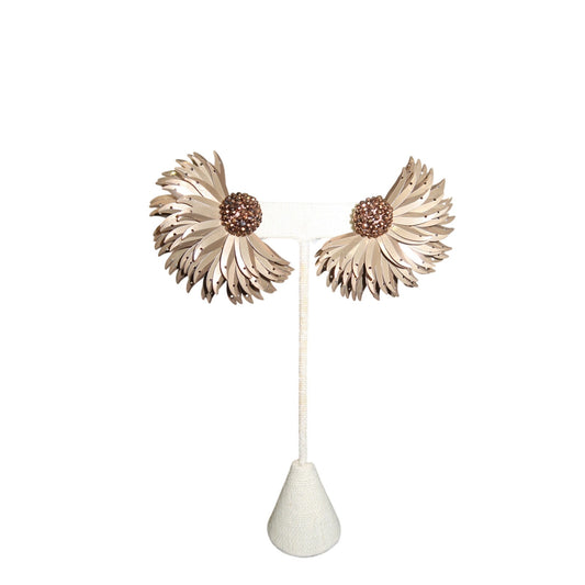 Olivia Dar Marigold Half Daisy Sequin Beaded Earrings Bronze Champagne Gold OS