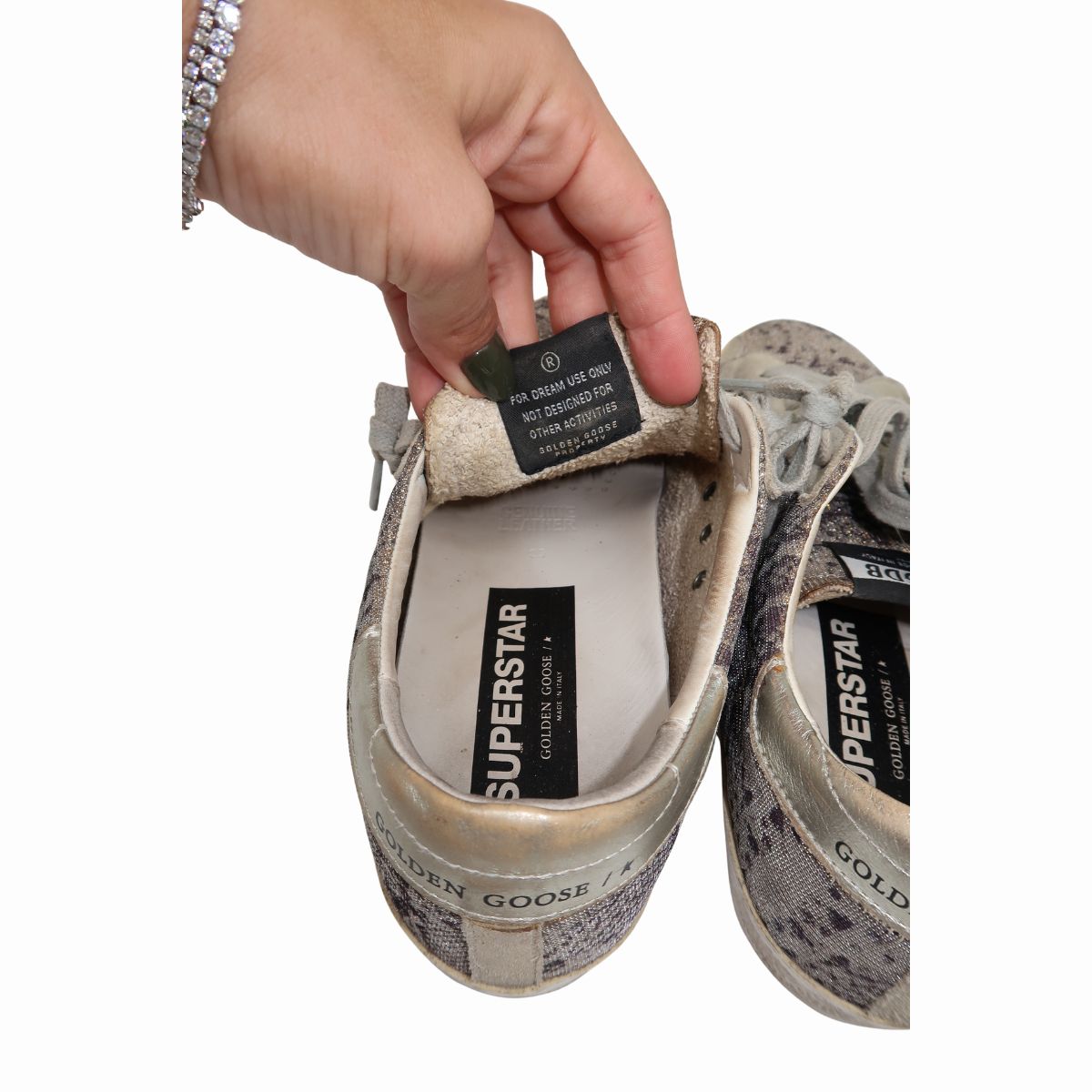Golden Goose Canvas Suede Trim Snake Print Super Star Sneakers