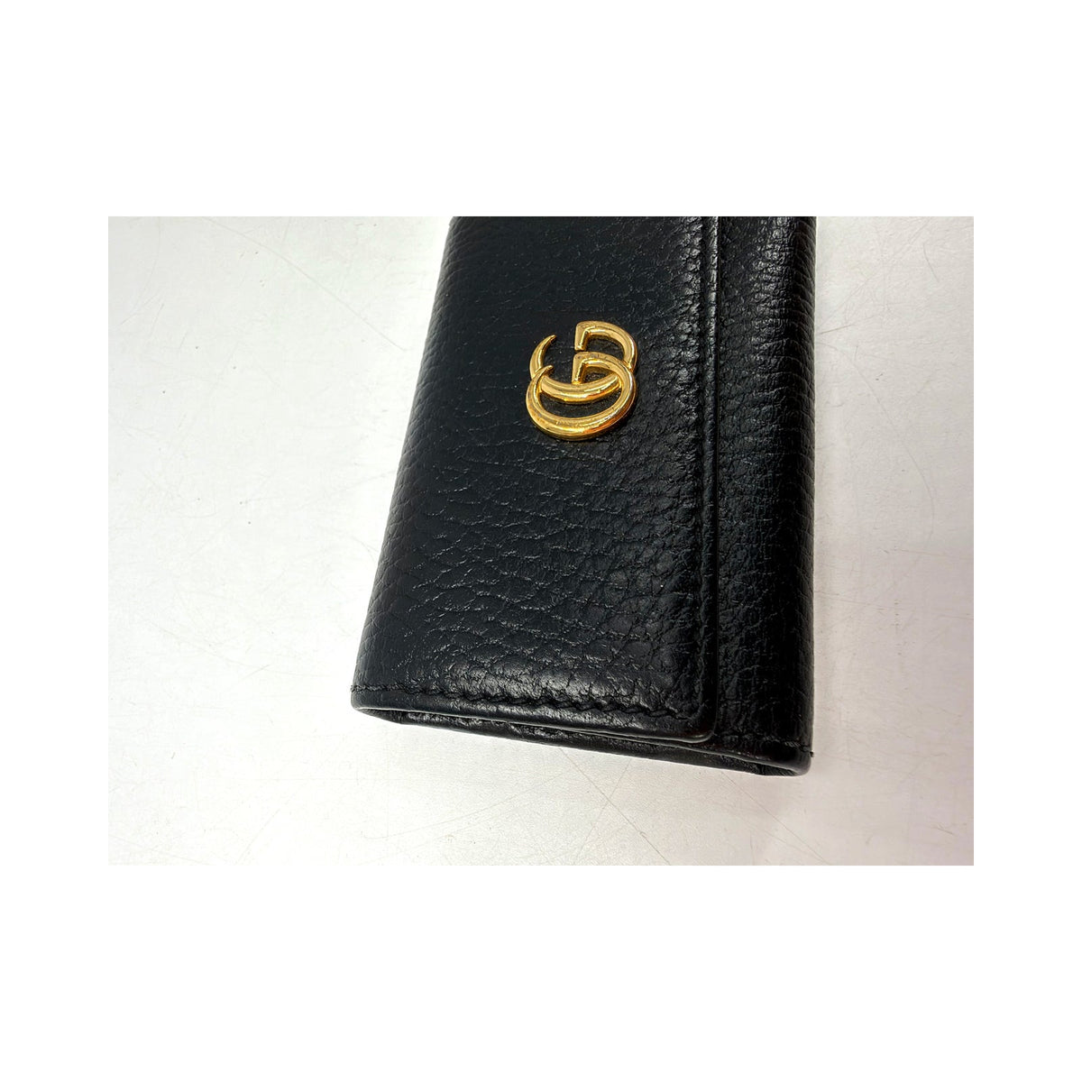 Gucci GG Marmont Pebbled Leather Mini Wallet Key Case Black