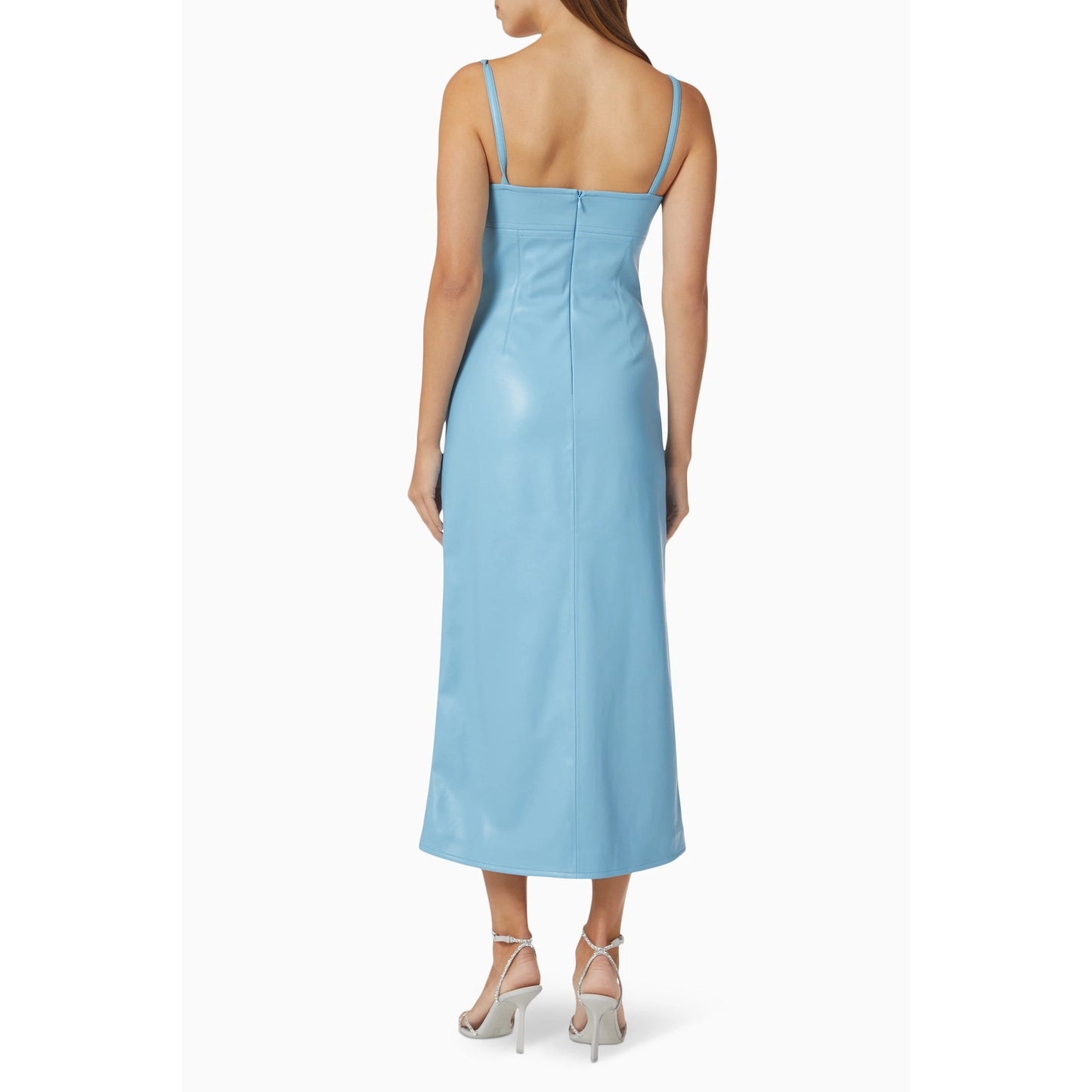 Alexis Faux Leather Camellia Sleeveless Midi Dress Blue Women's Size XS