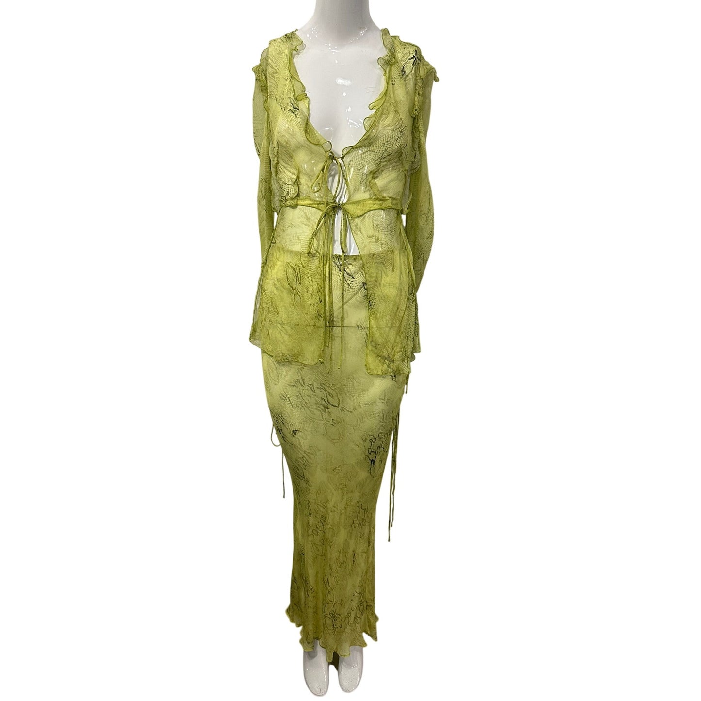 Rat & Boa Cobra Lime Sheer Mesh Co-Ord Blouse Maxi Skirt Set Women's Size XS/S
