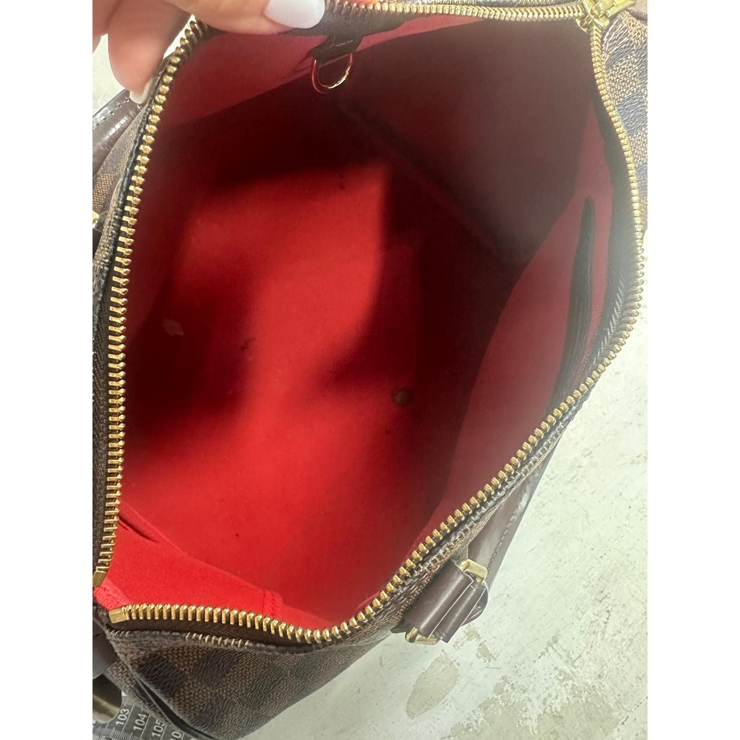 Louis Vuitton Damier Ebene Canvas Monogram Speedy 30 Tote Bag Brown