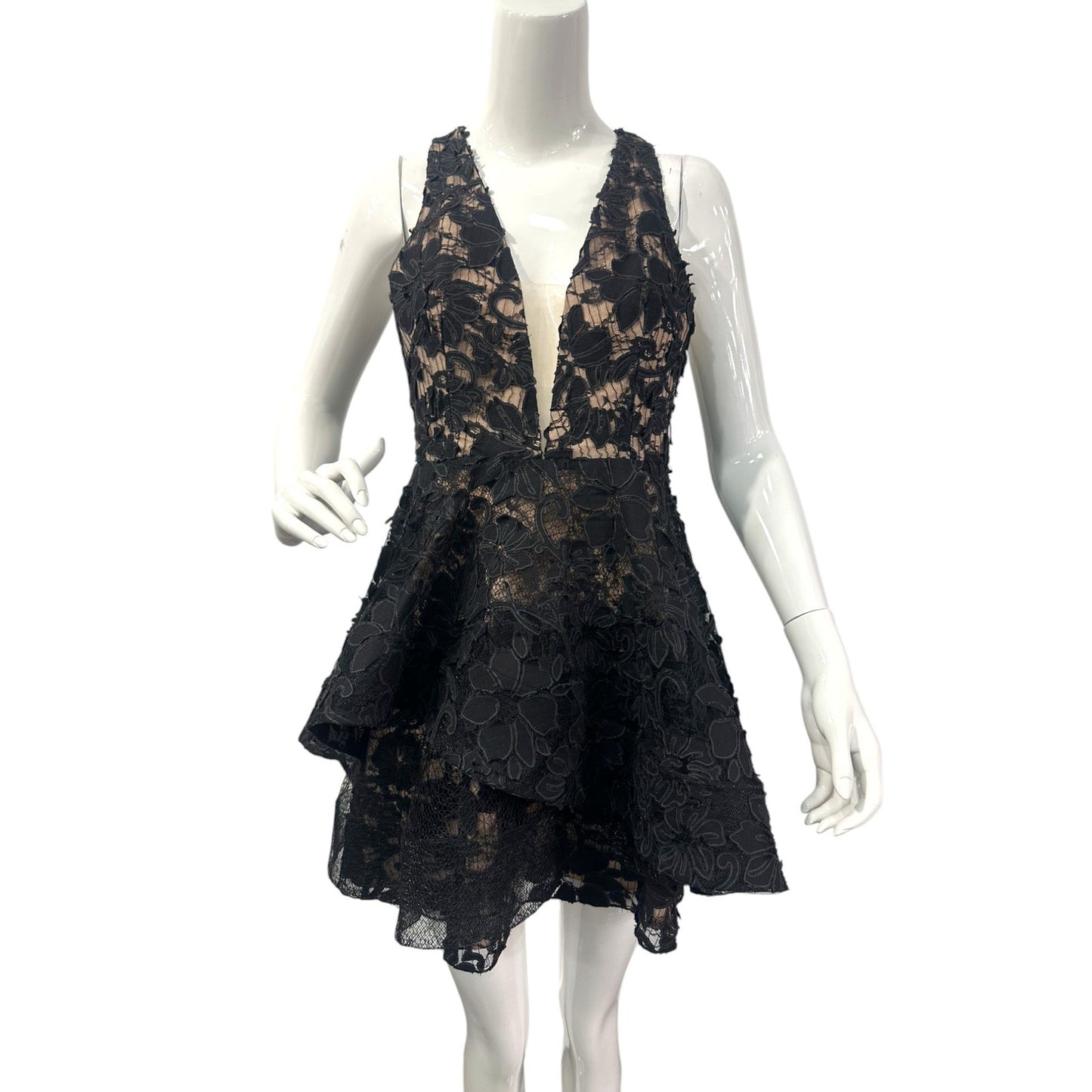 Edite Mode Elegant Floral Lace Layered Ruffle Mini Dress Women's